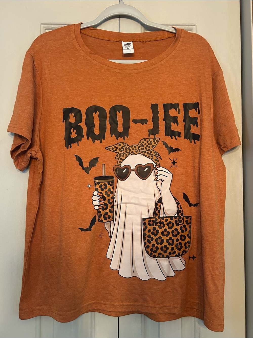 Women’s Orange 'Boo-Je e' Ghost Graphic Tee NWOT